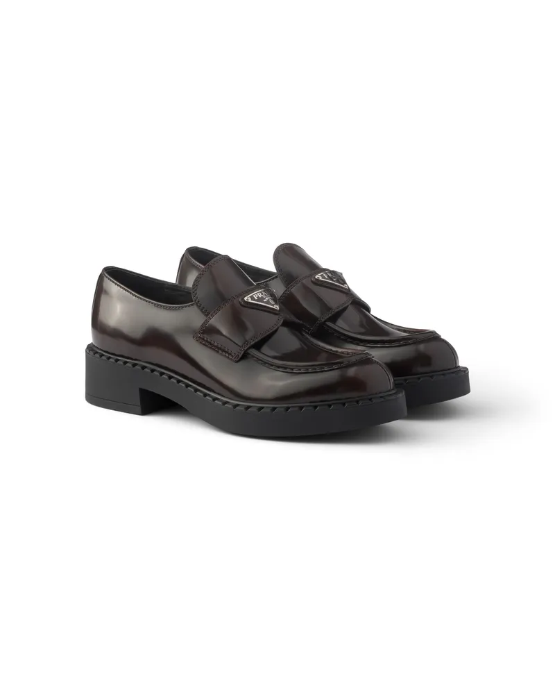 Prada Chocolate Loafer Aus Gebürstetem Leder, Damen, Sienna, Größe Sienna