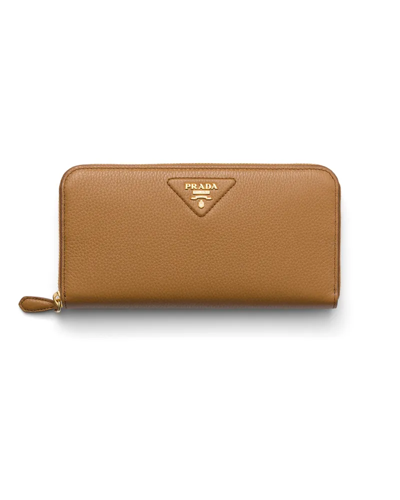 Prada Große Geldbörse Aus Leder, Damen, Karamell Karamell