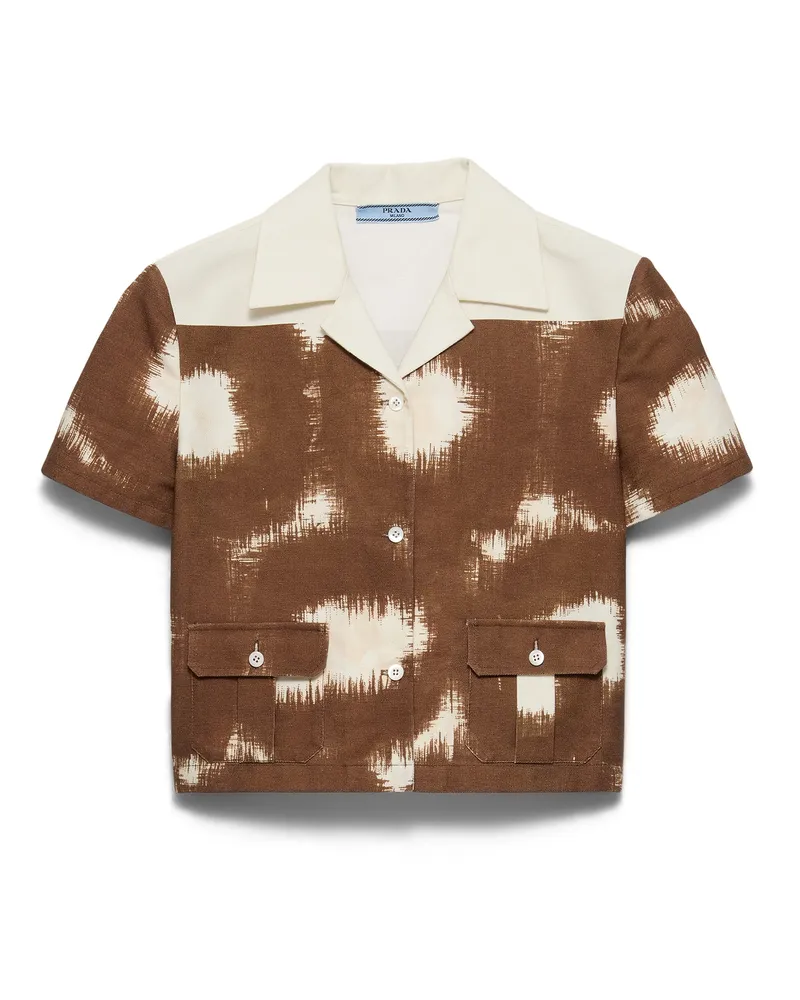 Prada Bedrucktes Hemd Aus Canvas, Damen, Tabak, Größe Tabak