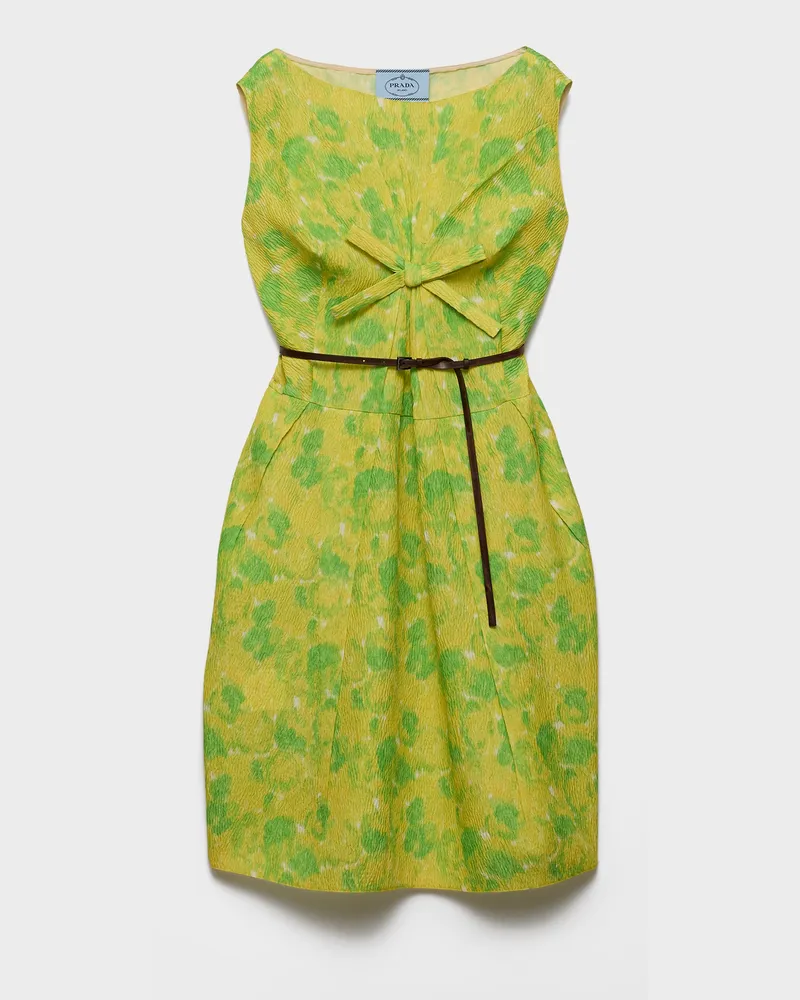 Prada Kleid aus Cloqué mit Blumenmuster Gelb
