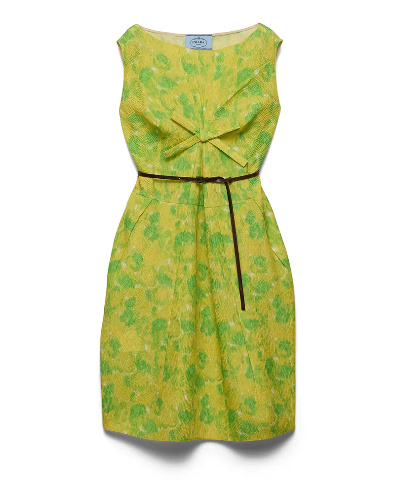 Prada Kleid Aus Cloqué Mit Blumenmuster, Damen, Gelb, Größe Gelb