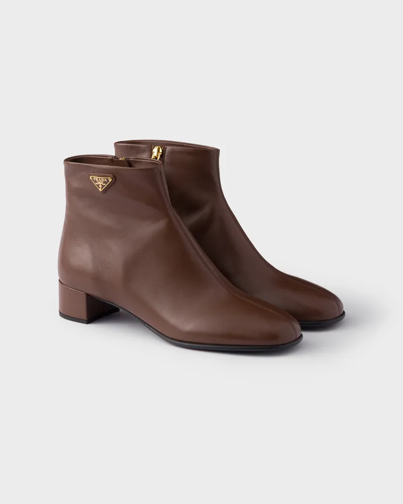 Prada Stiefeletten aus Nappa-Leder Kakaobraun