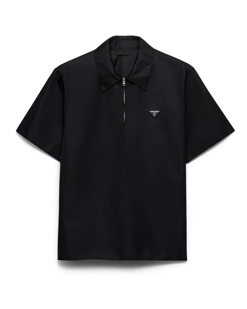 Prada Kurzärmliges Hemd Aus Re-nylon, Herren, Schwarz, Größe Schwarz