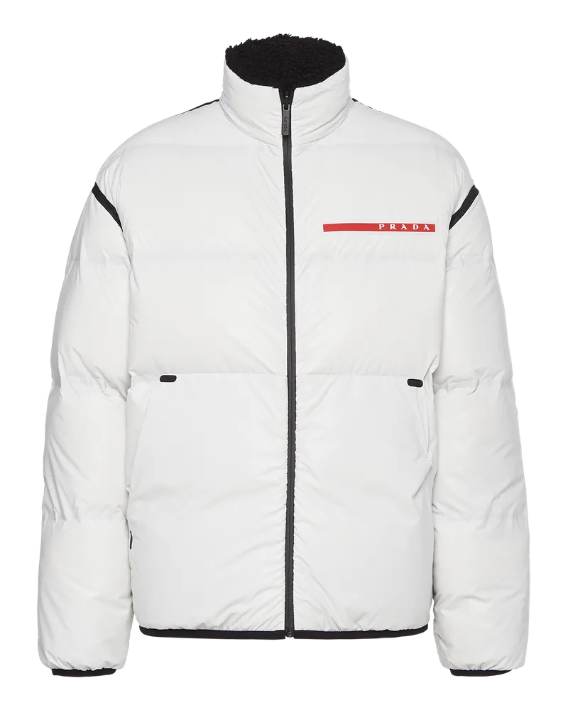 Prada Kurze Daunenjacke zum Wenden aus Light Re-Nylon Kalkweiss