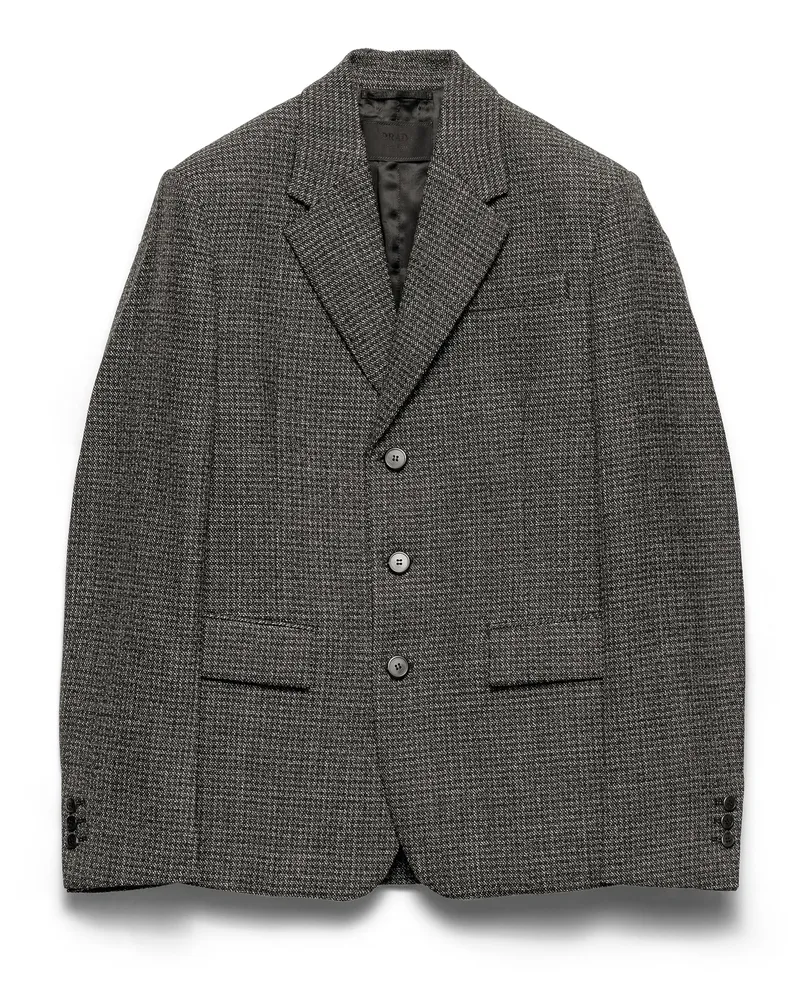 Prada Einreihige Jacke Aus Wolle, Herren, Schwarz/weiss, Größe Schwarz