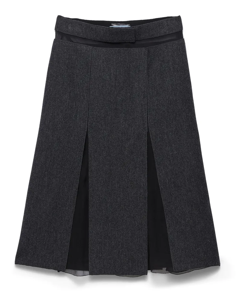 Prada Doppelter Midirock Aus Wolle, Damen, Schiefergrau, Größe Schiefergrau