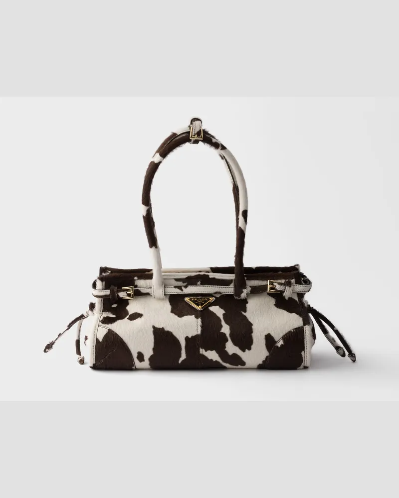 Prada Bonnie mittelgroße Handtasche aus bedrucktem Leder Weiß