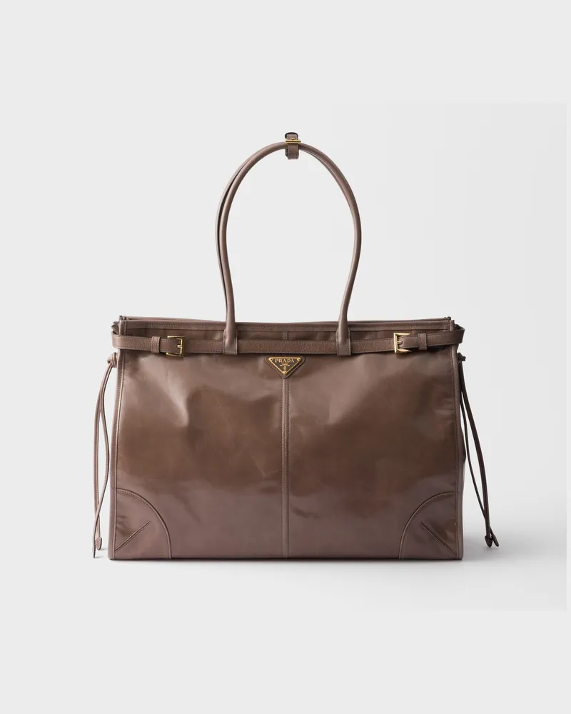 Prada Bonnie Extragroße Handtasche aus Leder Lehm