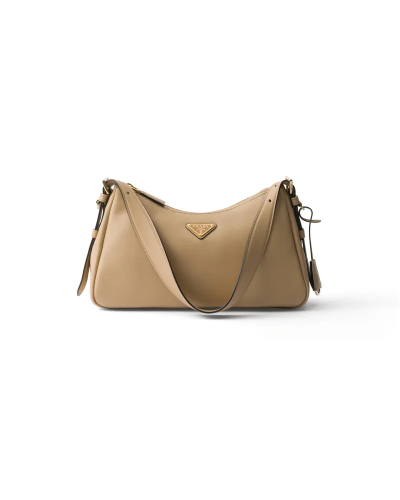 Prada Mittelgroße  Aimée Schultertasche Aus Leder, Damen, Sand Sand