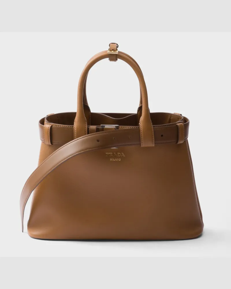 Prada Kleine  Buckle Handtasche aus Leder mit Gürtel Karamell