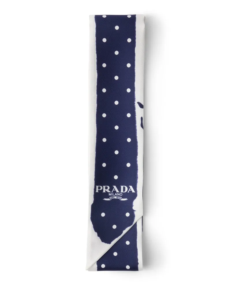 Prada Schmaler Schal Aus Bedrucktem Twill, Damen, Weiss/blau Weiss