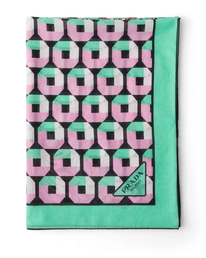 Prada Bedruckter Strand-sarong Aus Baumwolle, Damen, Mintgrün/blütenrosa Mintgrün