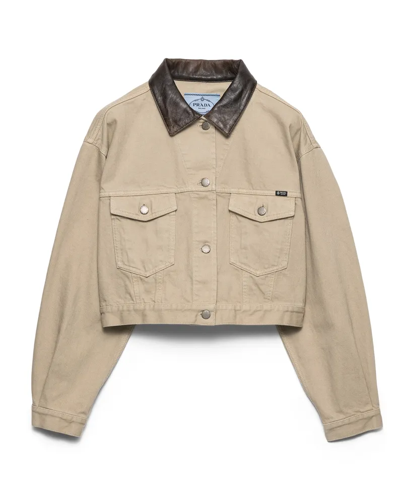 Prada Kurze Jacke Aus Old Denim, Damen, Sand, Größe Sand