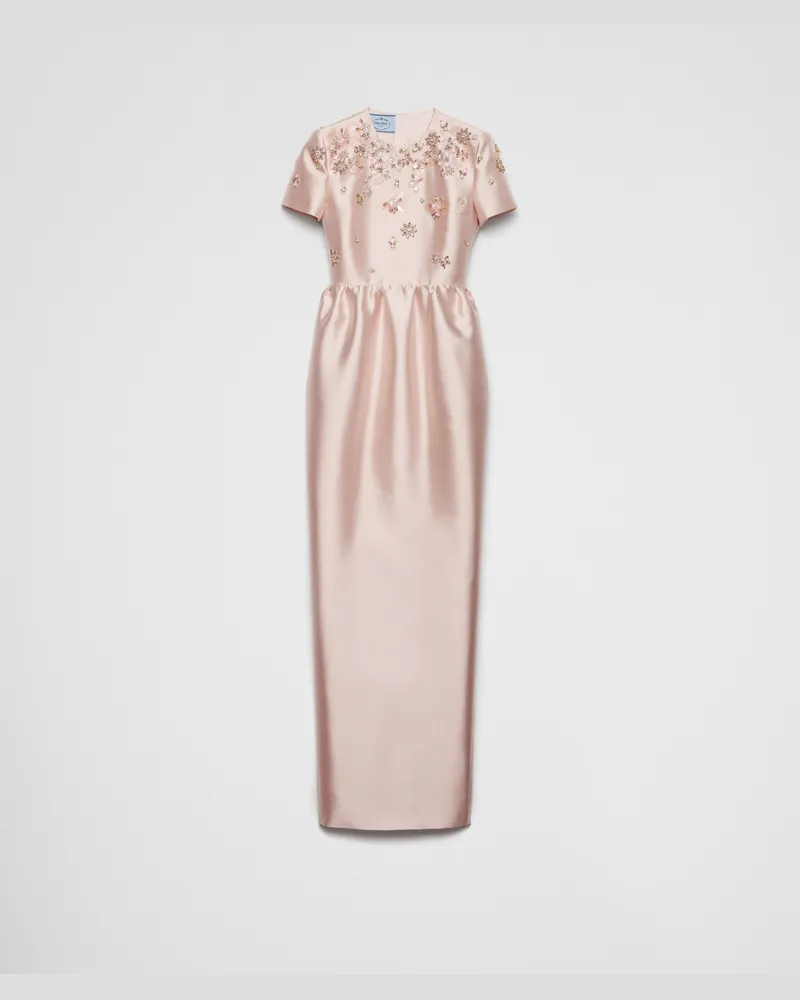Prada Langes besticktes Kleid aus Seide und Wolle Alabasterrosa
