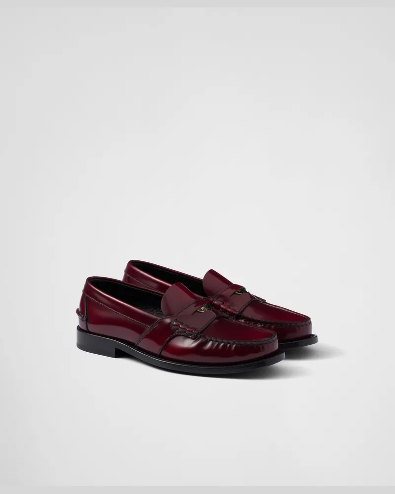 Prada Loafer aus gebürstetem Leder Karmesinrot