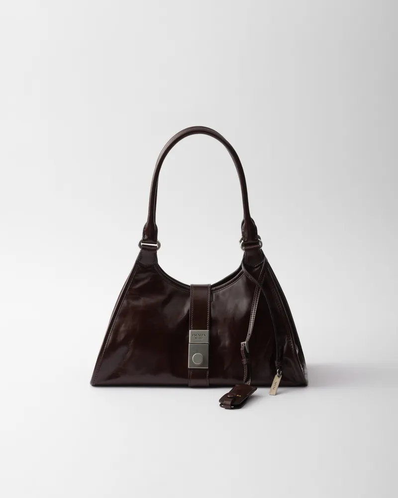 Prada Mittelgroße Tote Bag aus Leder Dunkelbraun