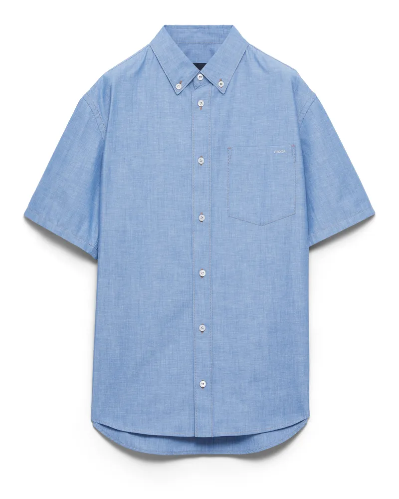 Prada Kurzärmliges Hemd Aus Chambray, Herren, Hellblau, Größe Hellblau