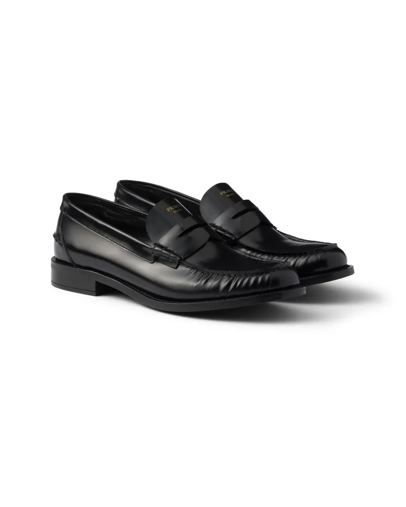 Prada Loafer Aus Gebürstetem Leder, Damen, Schwarz, Größe Schwarz