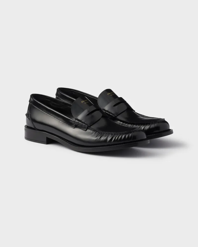Prada Loafer aus gebürstetem Leder Schwarz