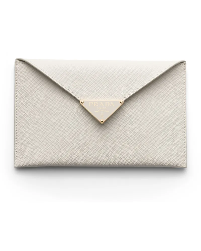 Prada Envelope-clutch Aus Saffiano-leder, Damen, Kalkweiss Kalkweiss
