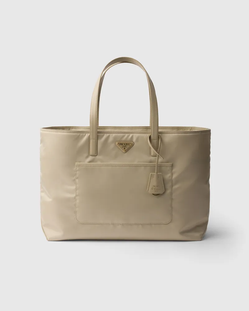 Prada Re-Edition 1978 Große Tote Bag aus Re-Nylon und Saffiano-Leder Wüstenbeige