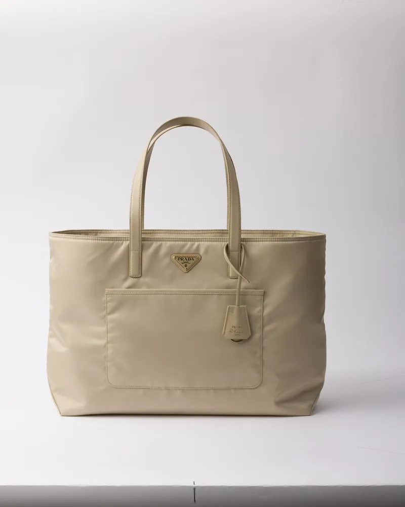 Prada Re-edition 1978 Große Tote Bag Aus Re-nylon Und Saffiano-leder, Damen, Wüstenbeige Wüstenbeige