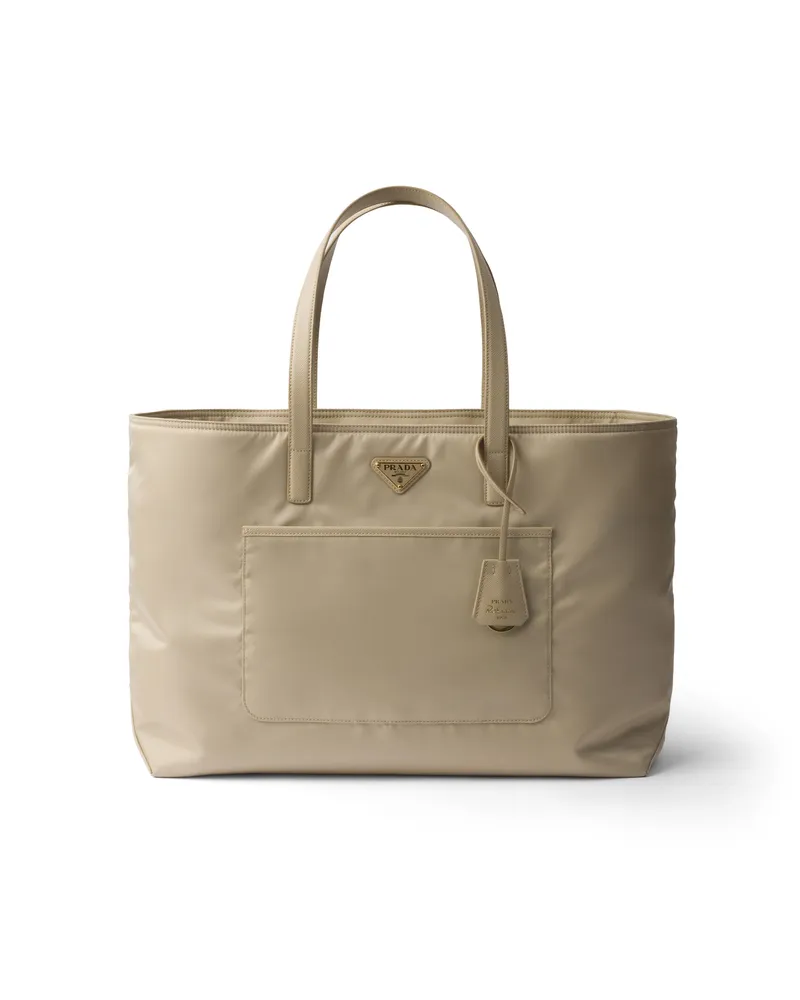 Prada Re-edition 1978 Große Tote Bag Aus Re-nylon Und Saffiano-leder, Damen, Wüstenbeige Wüstenbeige
