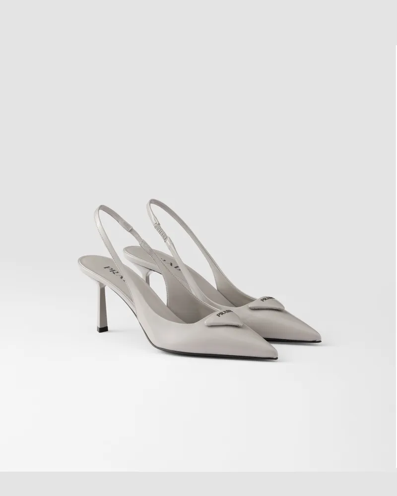 Prada Slingback-Pumps aus gebürstetem Leder Granitgrau