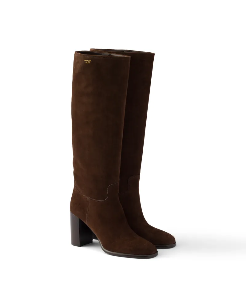 Prada Stiefel Aus Wildleder, Damen, Dunkelbraun, Größe Dunkelbraun