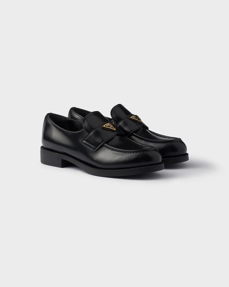 Prada Loafer aus gebürstetem Leder Schwarz