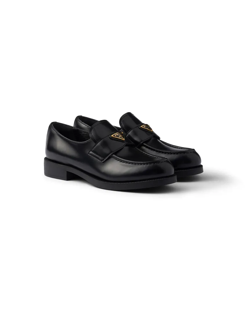 Prada Loafer Aus Gebürstetem Leder, Damen, Schwarz, Größe Schwarz