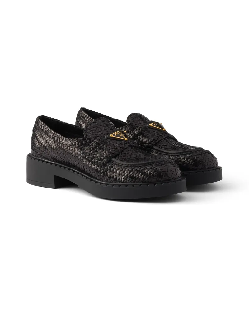Prada Loafer Aus Geflochtenem Schokoladenleder, Damen, Schwarz, Größe Schwarz