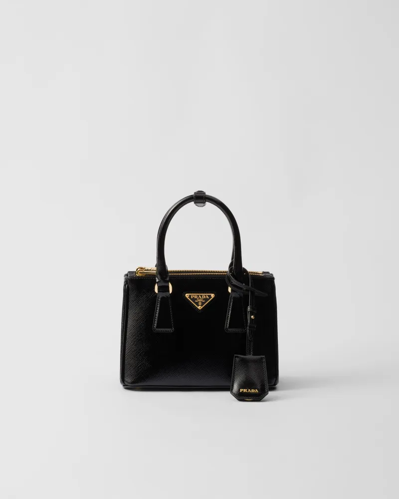Prada Galleria Mini Bag Aus Saffiano-lackleder, Damen, Schwarz Schwarz