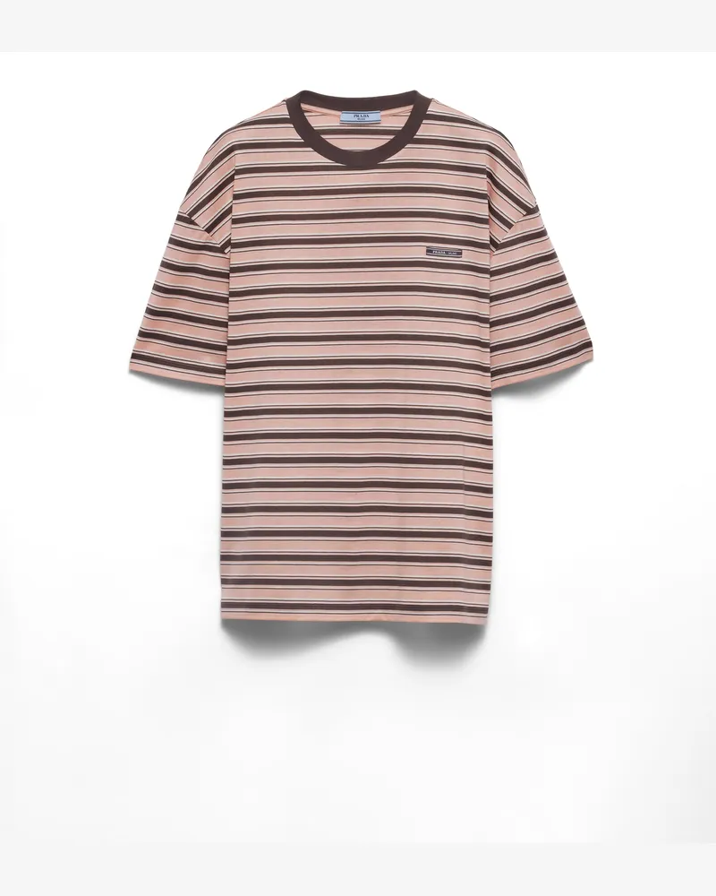 Prada Gestreiftes T-shirt Aus Lisle-baumwolle, Damen, Pfirsich, Größe Pfirsich