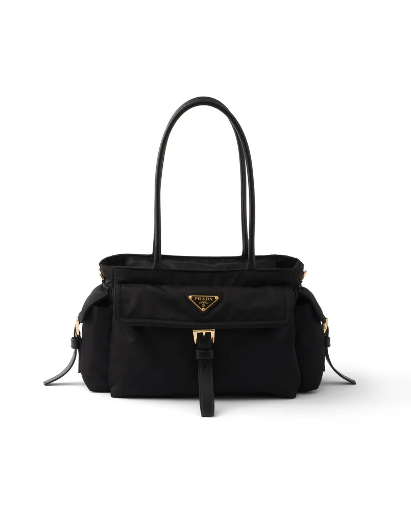 Prada Explore Medium Tote Bag Aus Re-nylon Und Leder, Damen, Schwarz Schwarz