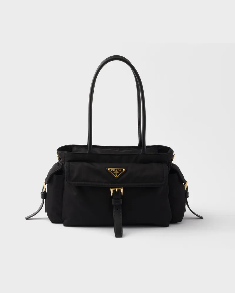 Prada Explore Medium Tote Bag aus Re-Nylon und Leder Schwarz