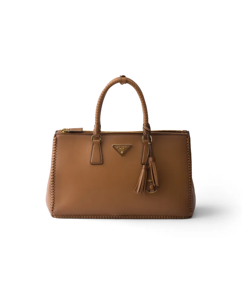Prada Große  Galleria Tasche Aus Leder, Damen, Karamell Karamell
