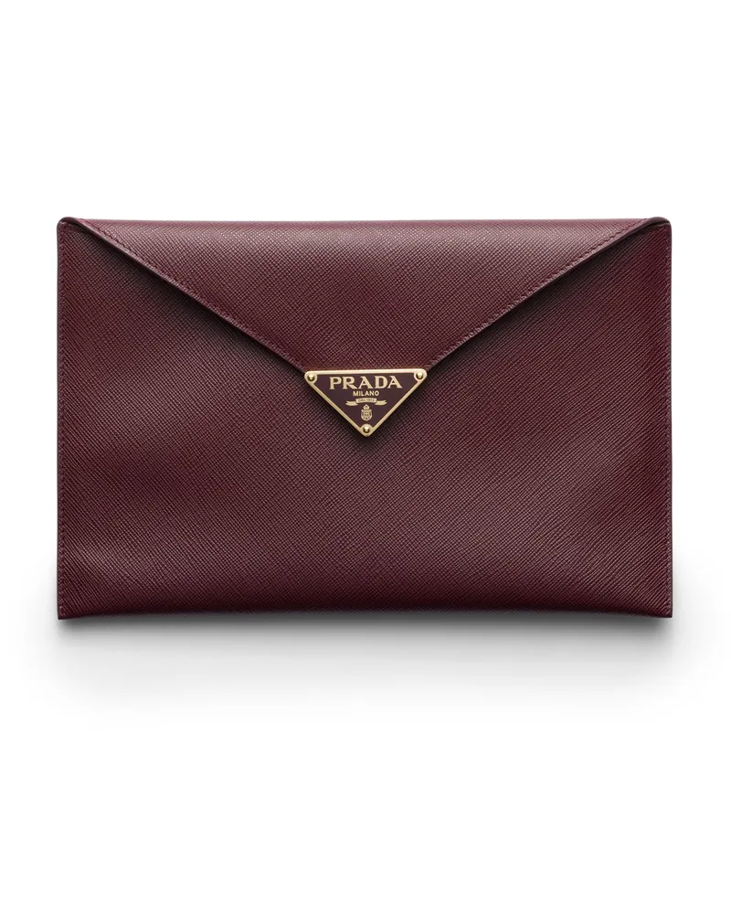 Prada Envelope-clutch Aus Saffiano-leder, Damen, Burgunderrot Burgunderrot