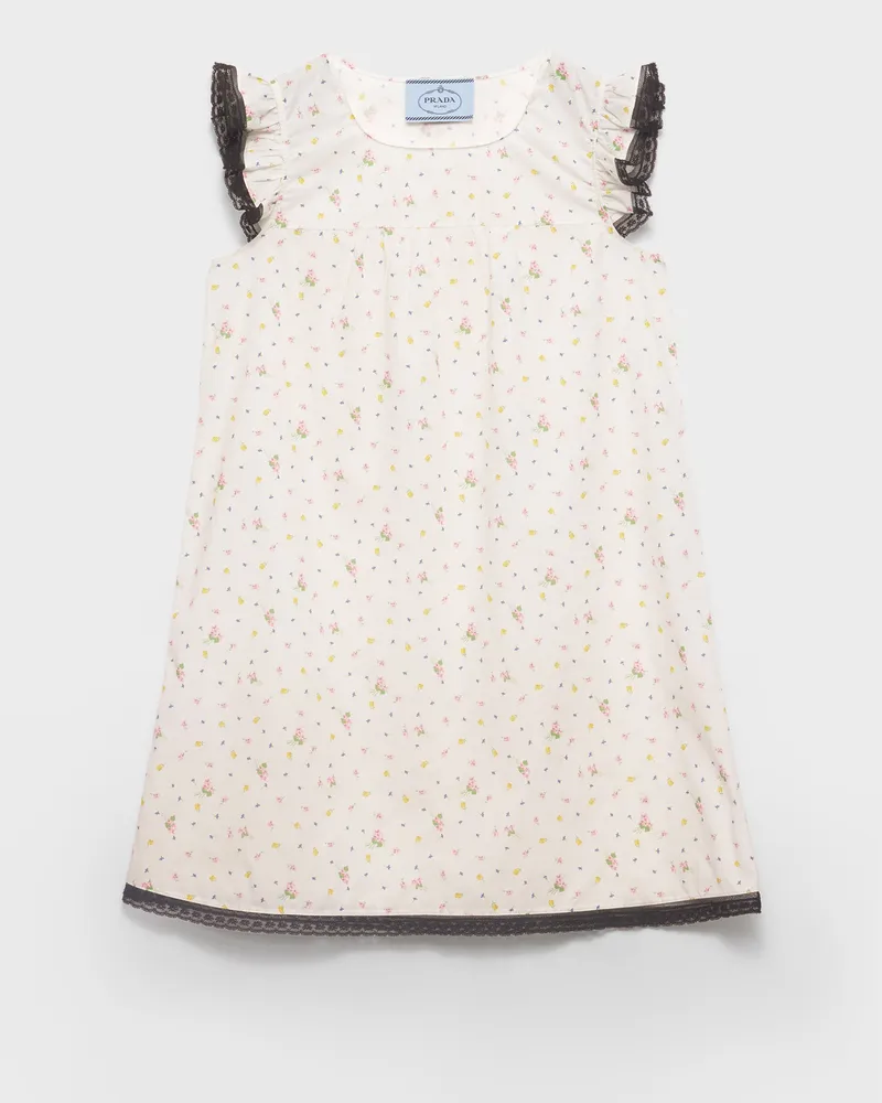 Prada Minikleid aus Baumwoll-Batist mit floralem Print Weiss