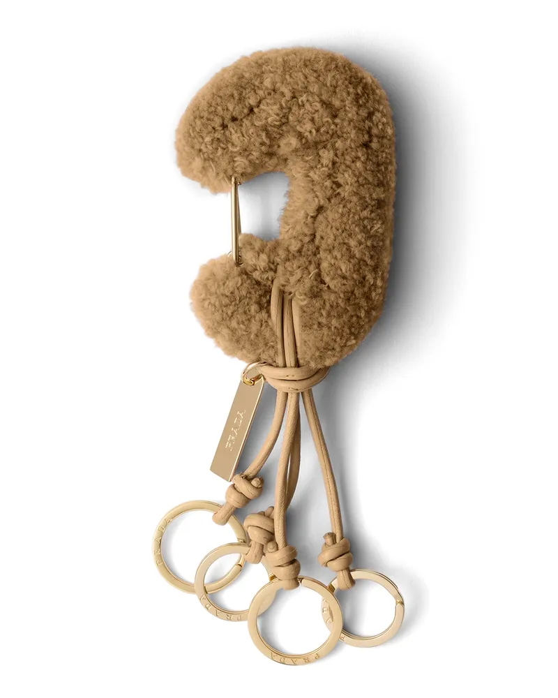 Prada Schlüsselanhänger Aus Wolle Und Leder, Damen, Kamelbraun Kamelbraun