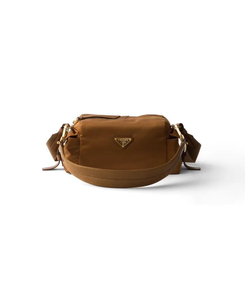 Prada Explore Kleine Schultertasche Aus Re-nylon Und Leder, Damen, Brandy Brandy