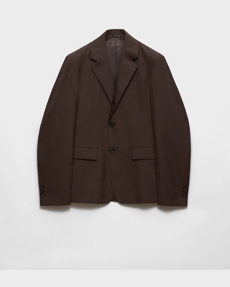 Prada Einreihige Jacke aus Mohair und Seide Ebenholz