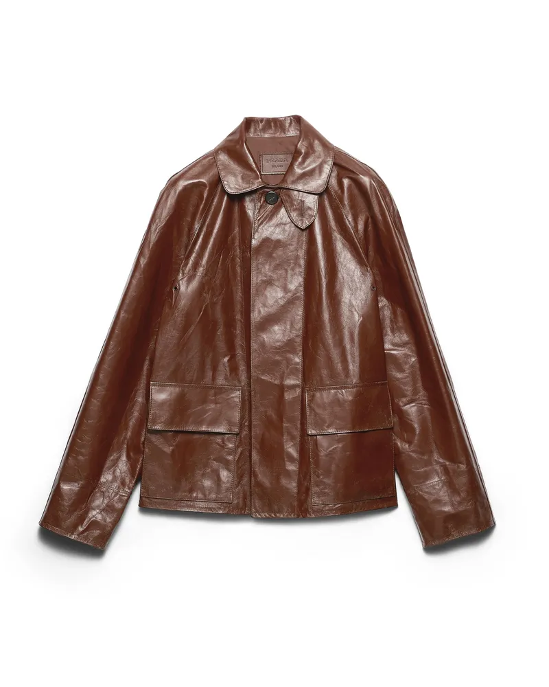Prada Blousonjacke Aus Leder Im Vintage-look, Herren, Palisander, Größe Palisander