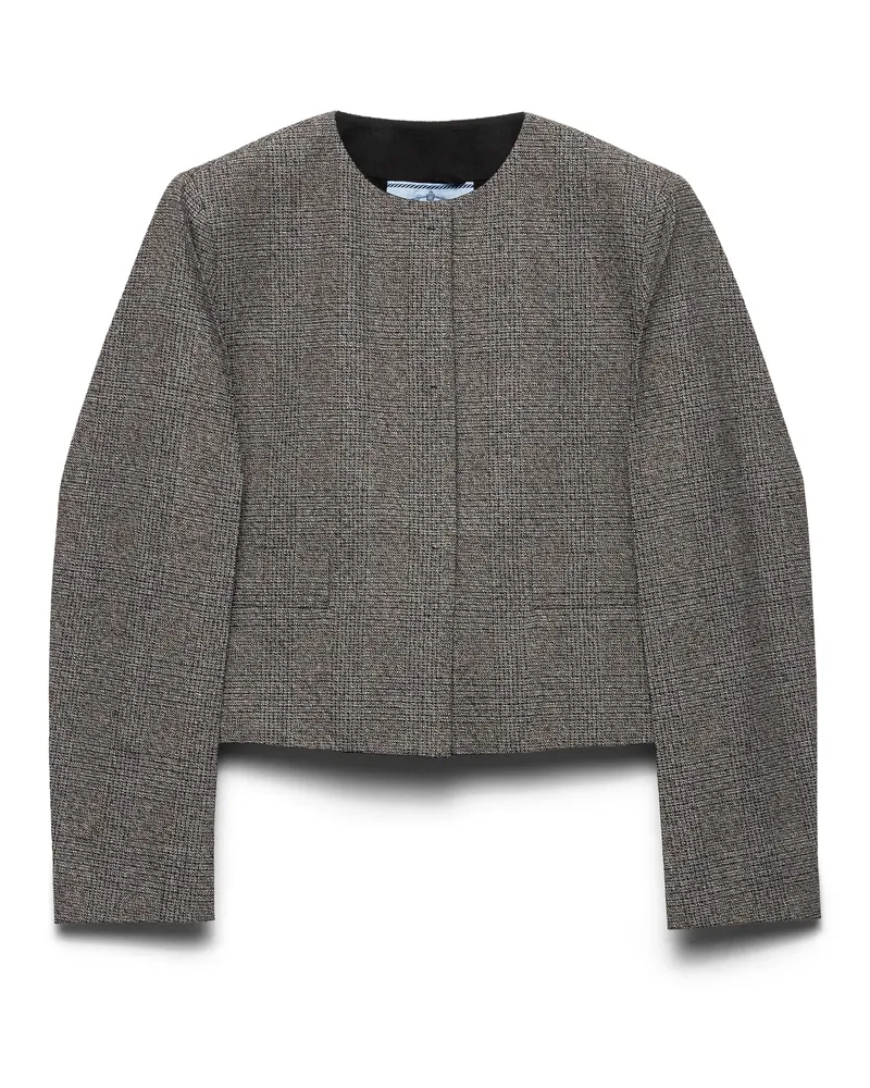 Prada Einreihige Jacke Aus Prince-of-wales-mouliné, Damen, Schiefergrau, Größe Schiefergrau