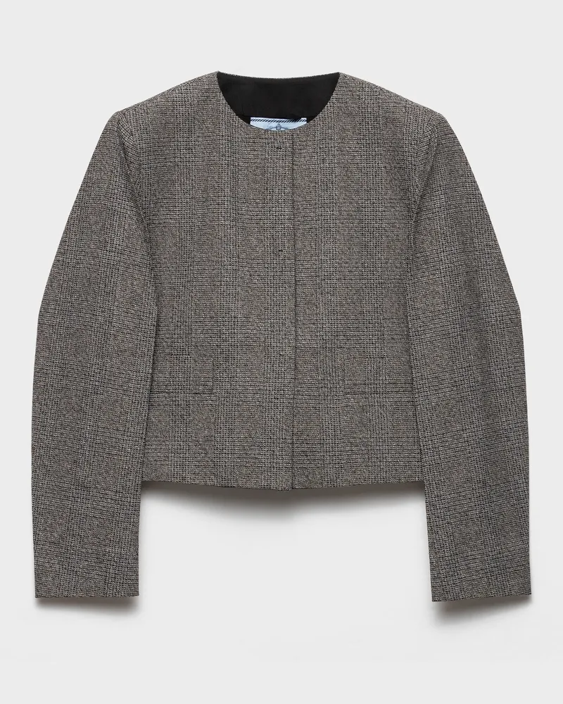 Prada Einreihige Jacke aus Prince-of-Wales-Mouliné Schiefergrau