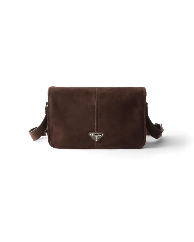 Prada Schultertasche Aus Wildleder, Herren, Dunkelbraun Dunkelbraun