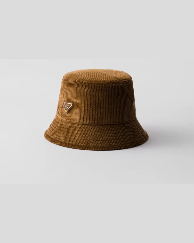 Prada Fischerhut aus Cord Tabak