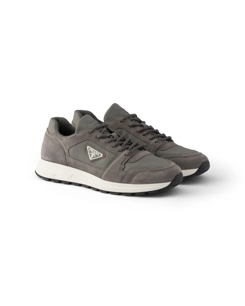 Prada Prax-sneaker Aus Wildleder Und Re-nylon, Herren, Kiesgrau, Größe 11 Kiesgrau