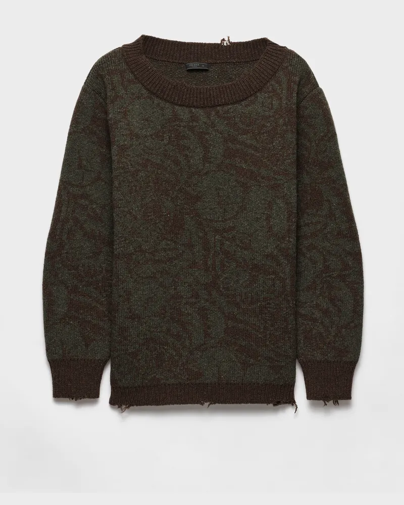Prada Pullover mit weitem Ausschnitt aus Shetlandwolle Ebenholz