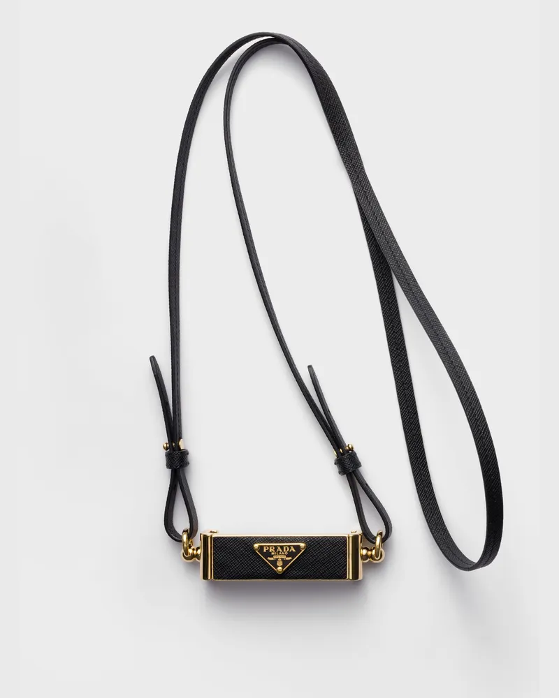 Prada Smartphone-Hülle aus Metall und Saffiano-Leder Schwarz